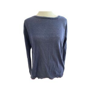 Ines De La Fressange Navy Thin Sweater with Red Trim